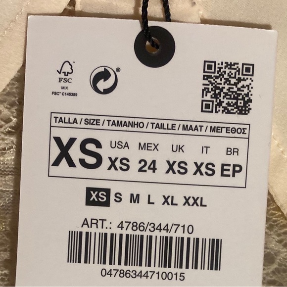 Zara Sequin Button Down semi sheer Cream Shirt Top sz.XS - Picture 15 of 16